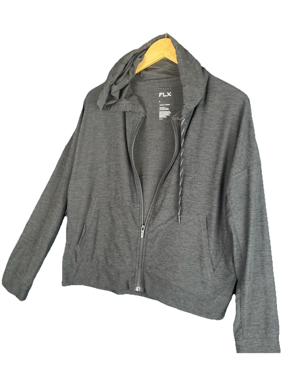 FLX Sz L Full Zip Hooded Jacket Travel Leisure Charcoal Grey